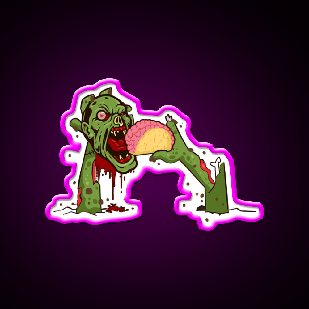 Zombie Eating Taco Brains Mexican Halloween Taco Led Neon Sign Rgb Color - Shineneon