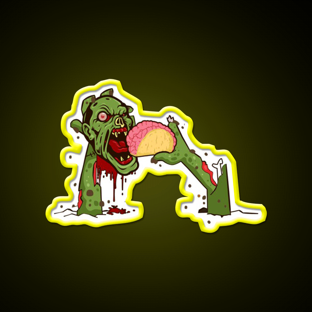 Zombie Eating Taco Brains Mexican Halloween Taco Led Neon Sign Rgb Color