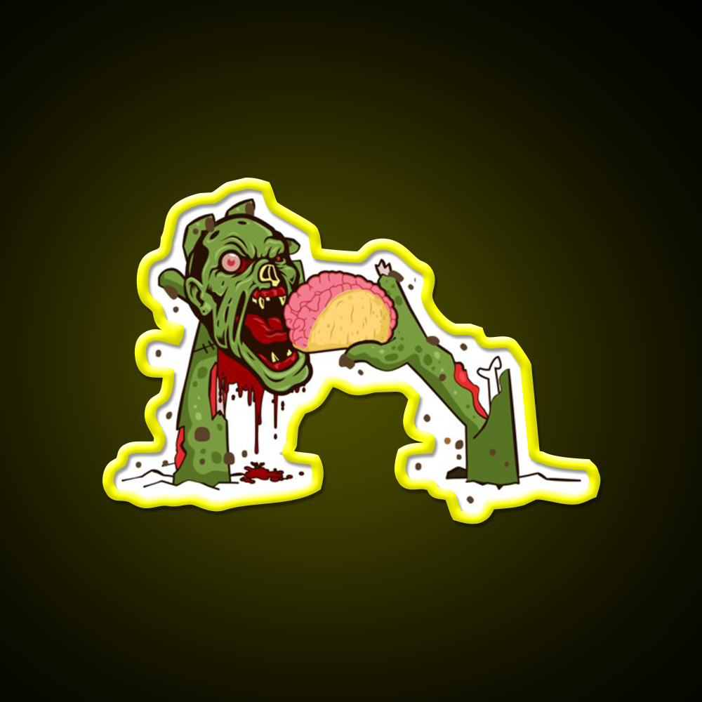 Zombie Eating Taco Brains Mexican Halloween Taco Led Neon Sign Rgb Color