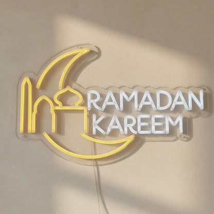 Ramadan Kareem LED Neon Sign with Crescent Moon Accent - Shineneon
