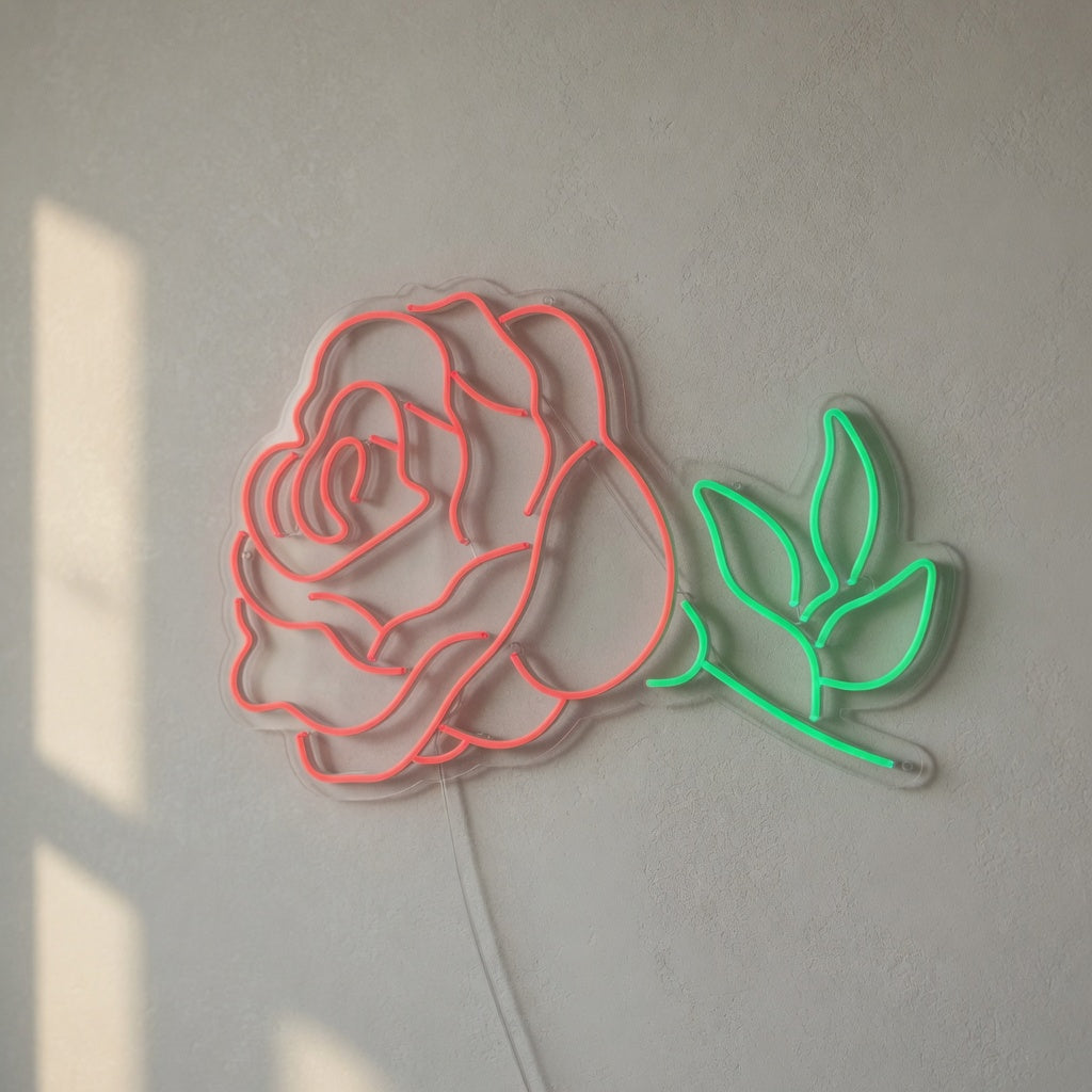 Rose LED Neon Sign Full Bloom with Leaves - Shineneon