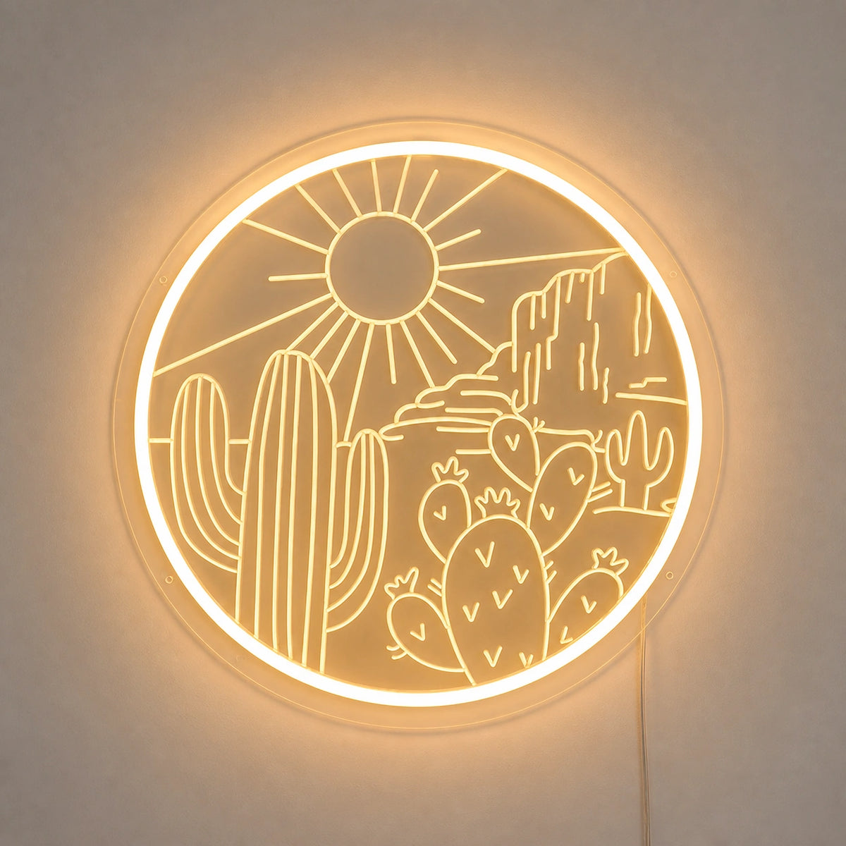 Round Cactus Sun Desert Vintage LED Neon Sign Home Neon Signs - Shineneon