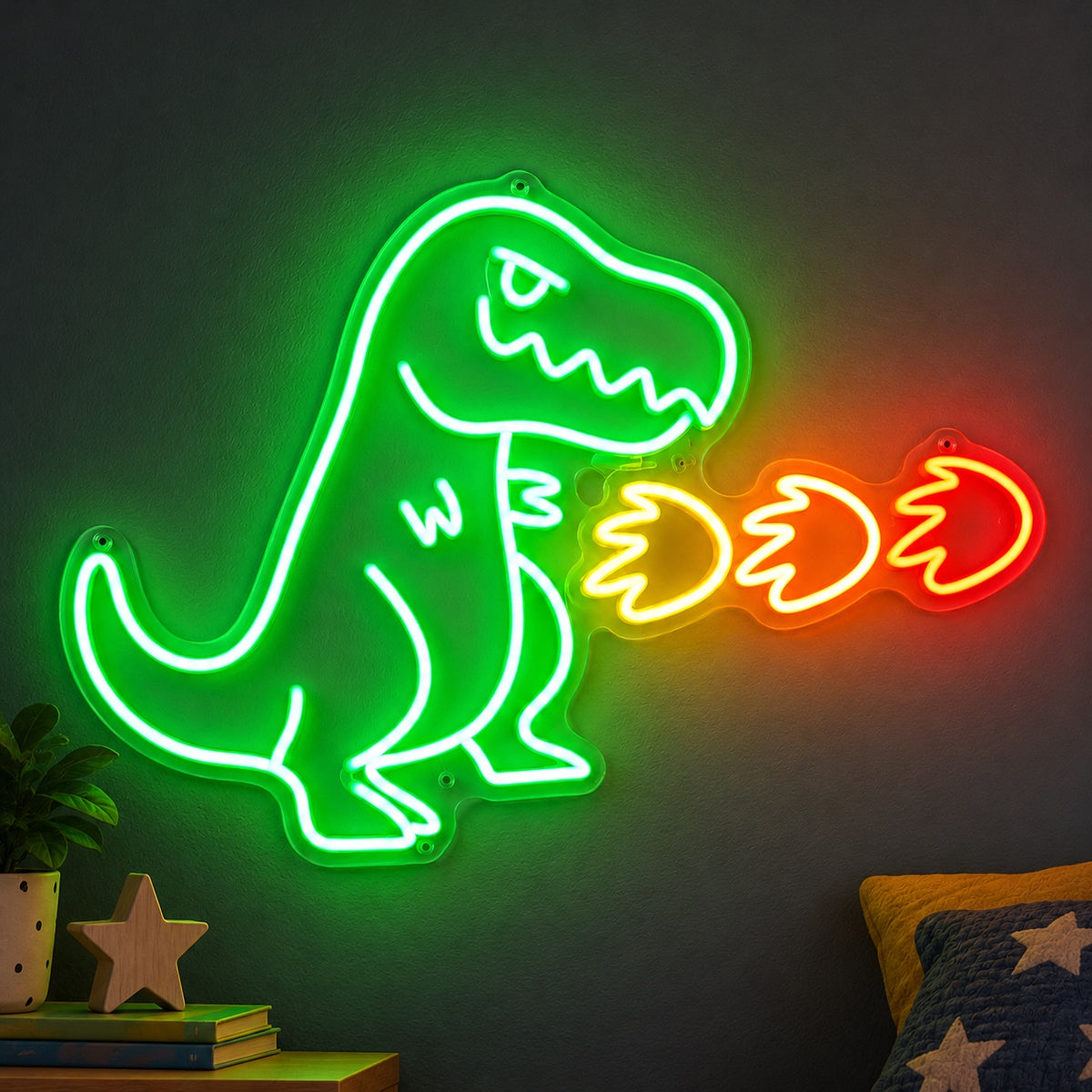 Fire Breathing Cute Cartoon Dinosaur LED Neon Sign for Kids Room - Shineneon