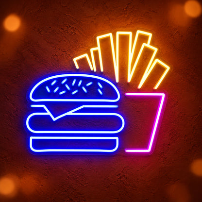 Burger and Fries LED Neon Sign Dimmable Wall Light - Shineneon
