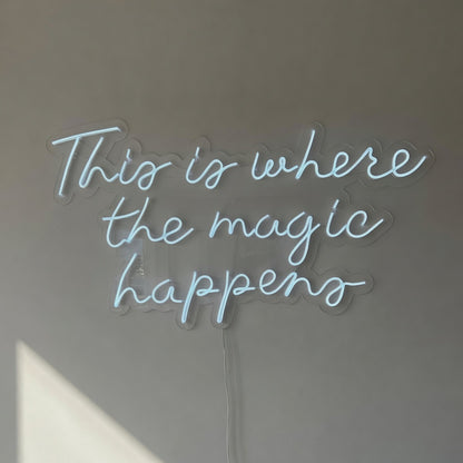This Is Where the Magic Happens LED Neon Sign Greenery Frame Script - Shineneon