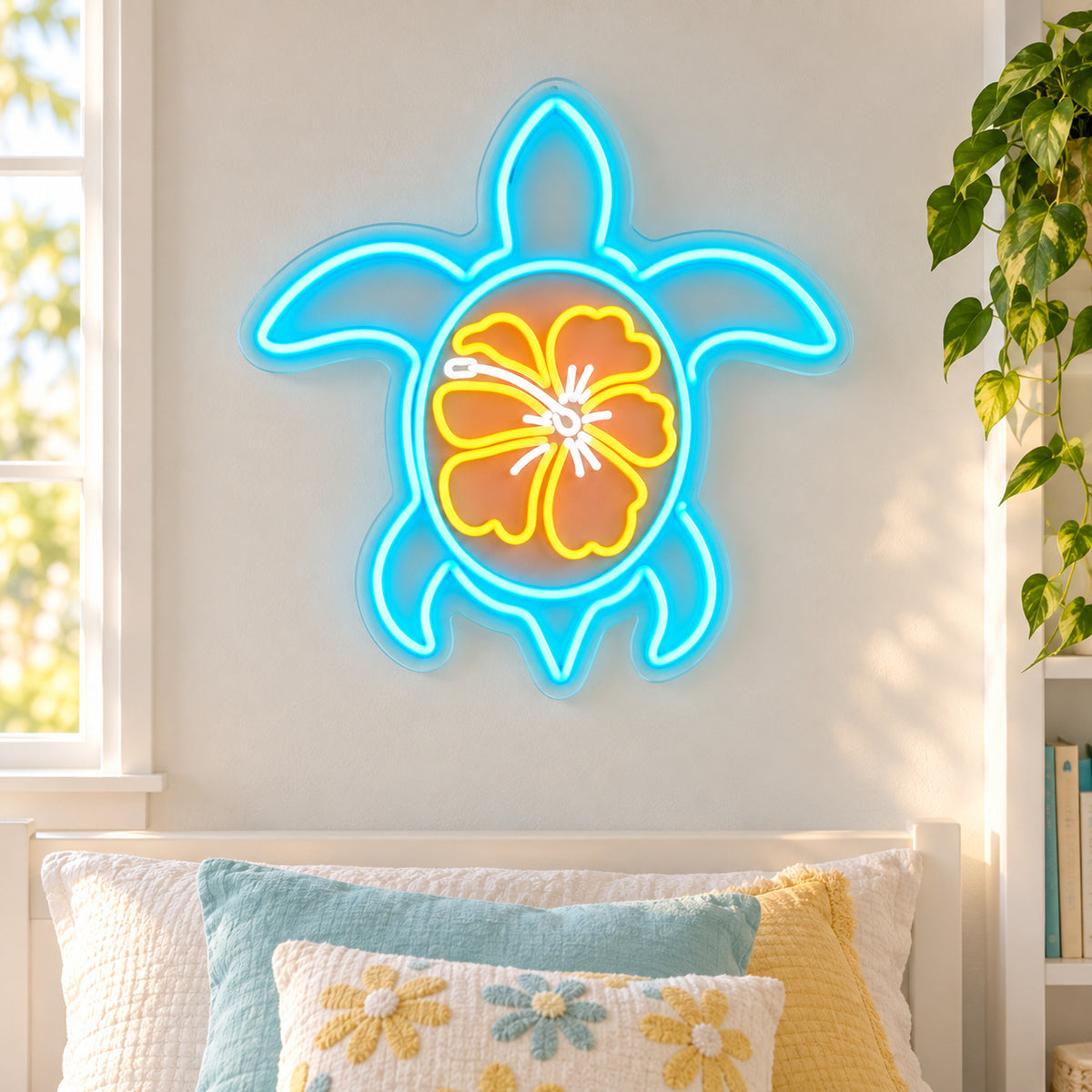 Sea Turtle with Hibiscus LED Neon Sign Wall Neon Signs - Shineneon
