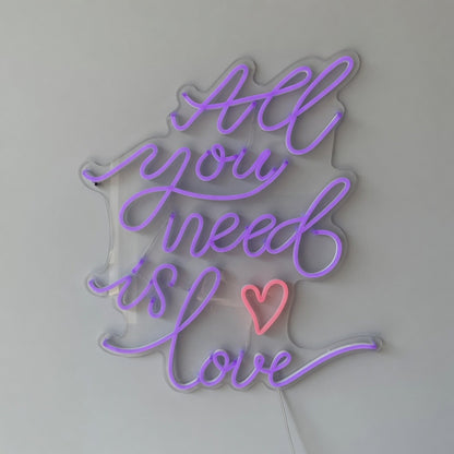 All You Need Is Love LED Neon Sign Vertical Stacked Script - Shineneon