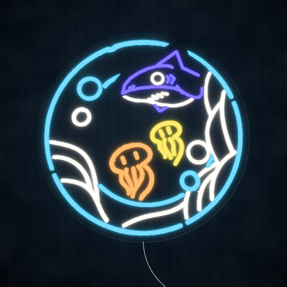 Ocean with Shark and Jellyfish LED Neon Sign for Kids Room - Shineneon