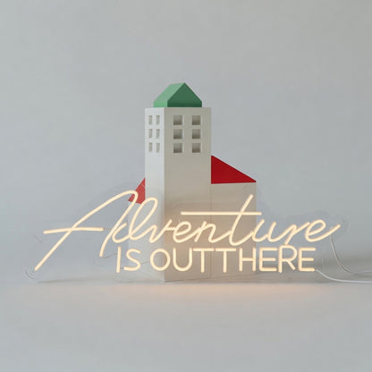 Adventure Is Out There LED Neon Sign Boxed Sunset Scene - Shineneon
