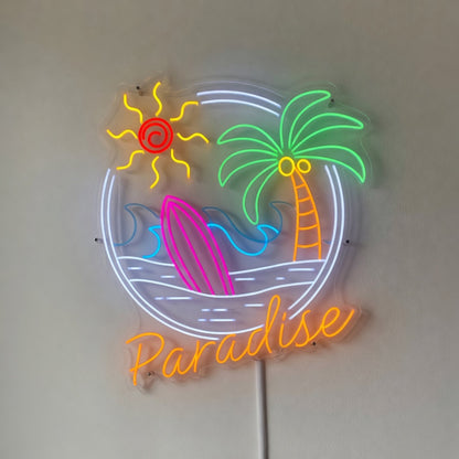 Palm Tree Sunset Wave Tropical Paradise LED Neon Sign for Bar - Shineneon