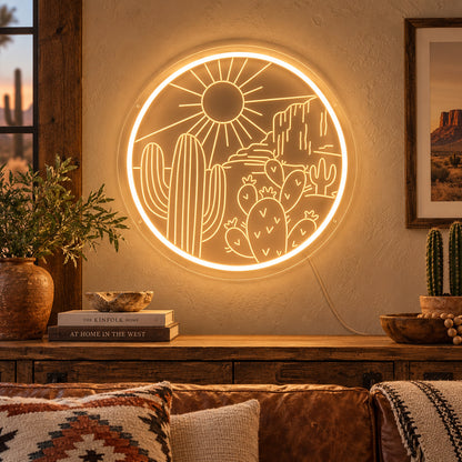 Round Cactus Sun Desert Vintage LED Neon Sign Wall Neon Signs - Main Product Image