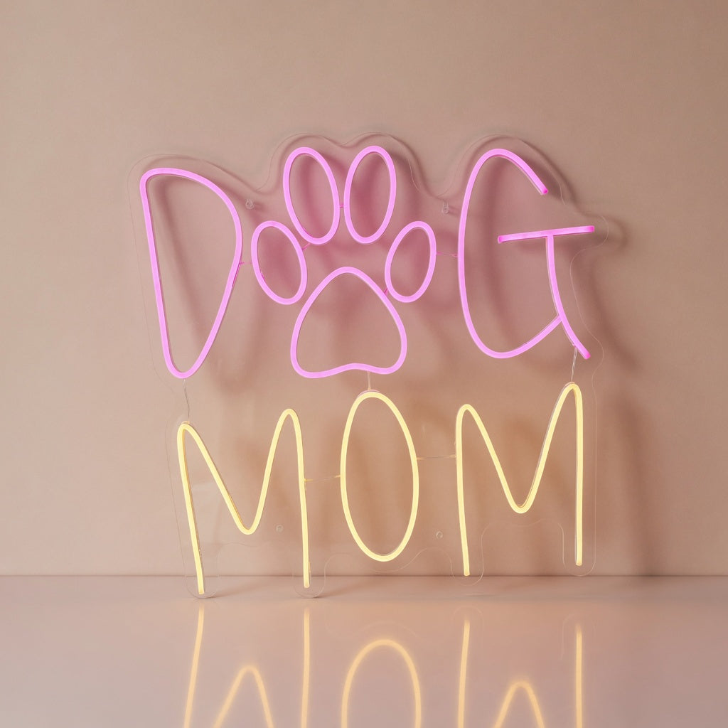 Dog Mom LED Neon Sign Caps with Paw Accent - Main Product Image