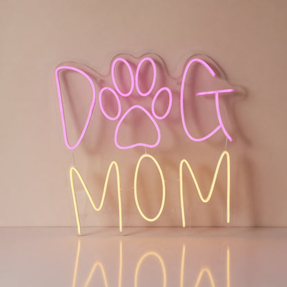 Dog Mom LED Neon Sign Caps with Paw Accent - Main Product Image