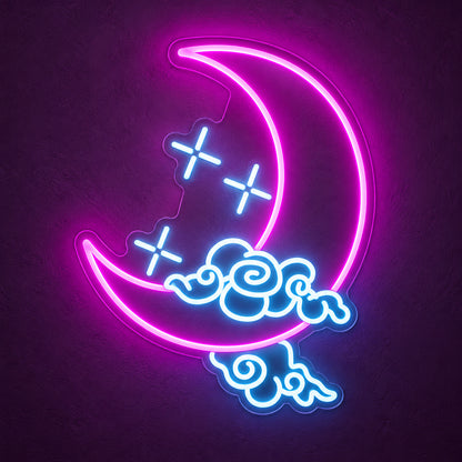 Half Moon with Stars and Clouds LED Neon Sign Dimmable Wall Light - Main Product Image