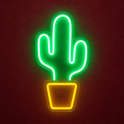 Cactus Plant LED Neon Sign Potted Cactus with Blooms - Main Product Image