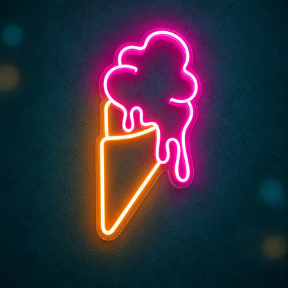 Ice Cream Cone LED Neon Sign Melting Soft Serve Design - Main Product Image