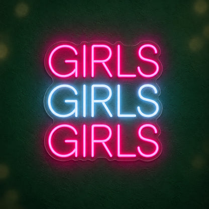 Girls Girls Girls LED Neon Sign Wide Cut - Main Product Image