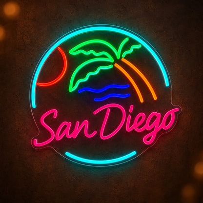 San Diego Palm Tree Sunset Neon Sign - Main Product Image