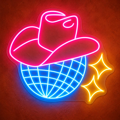 Disco Ball Neon Light Cowgirl Disco LED Neon Sign Dimmable Home Decor - Main Product Image