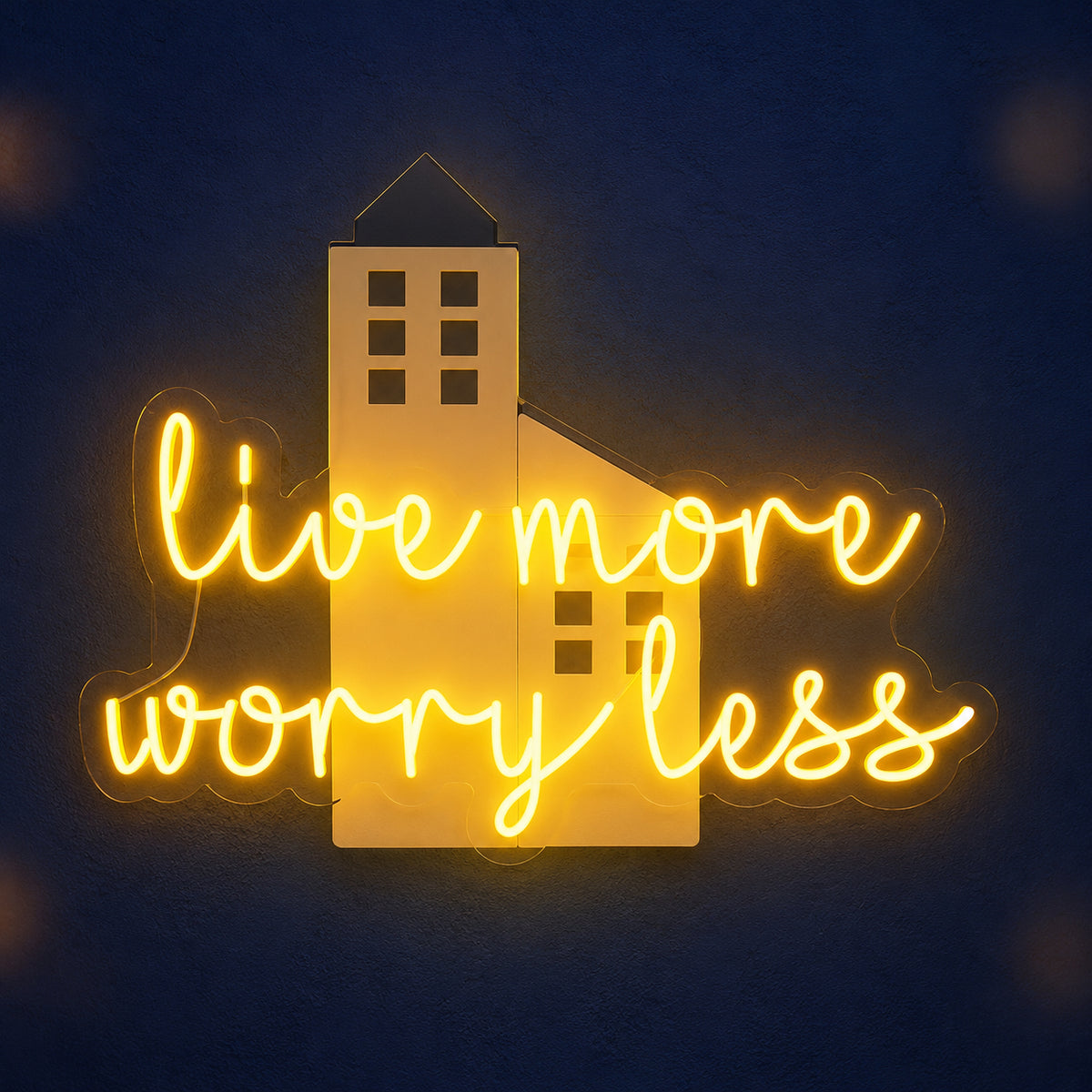 Live More Worry Less LED Neon Sign with House Icon - Main Product Image