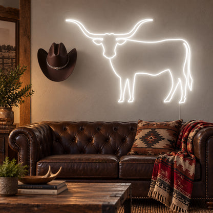 Longhorn Cattle Couch Cowboy Hat LED Neon Sign Wall Neon Signs - Main Product Image
