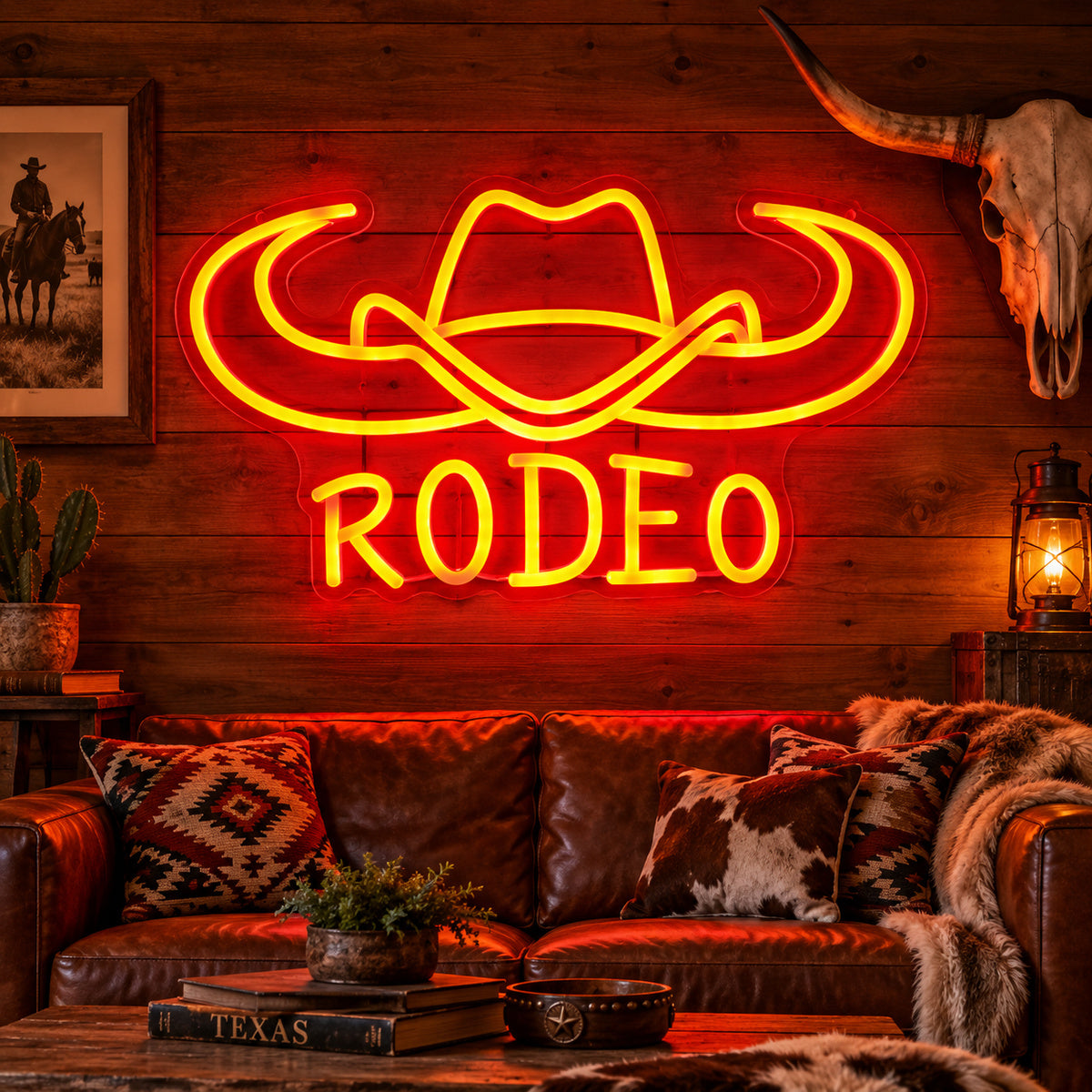 Rodeo Cowboy Hat Longhorn Vintage LED Neon Sign Wall Neon Signs - Main Product Image