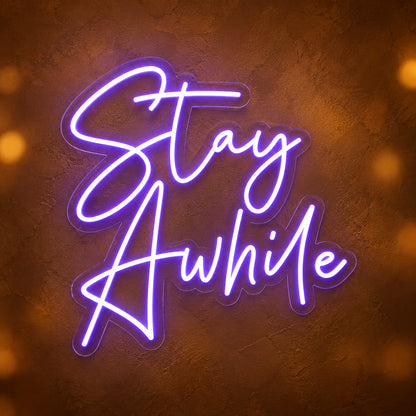 Stay Awhile LED Neon Sign Cool Purple Era Script - Main Product Image