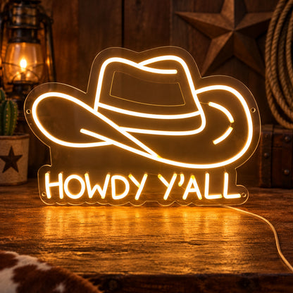 Howdy Yall Cowboy Hat LED Neon Sign Wall Neon Signs - Main Product Image