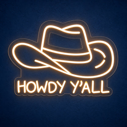 Howdy Y'all Cowboy LED Neon Sign for Bar Light Up Business Decor - Main Product Image