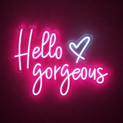 Hello Gorgeous LED Neon Sign Script with Heart Accent - Main Product Image