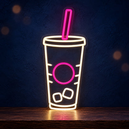 Fountain Drink Soda Cup and Straw LED Neon Sign Dimmable Wall Light - Main Product Image