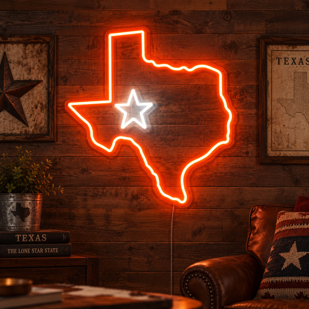 Texas Map Lone Star Vintage LED Neon Sign Wall Neon Signs - Main Product Image