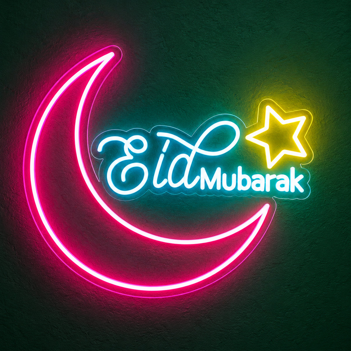 Eid Mubarak LED Neon Sign Crescent Moon and Star Design - Main Product Image