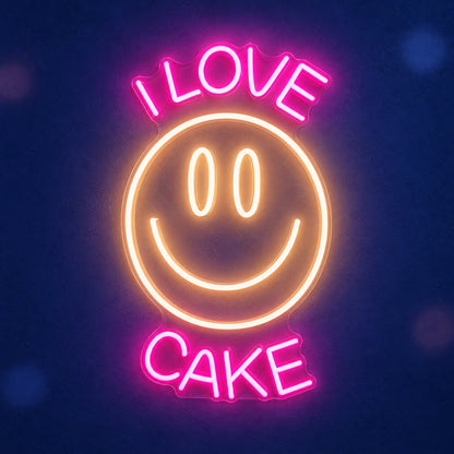 I Love Cake Smiley Face LED Neon Sign Dimmable Wall Light - Main Product Image