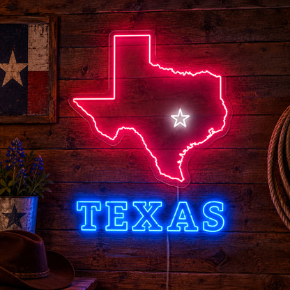 Texas State Map Star Vintage LED Neon Sign Wall Neon Signs - Main Product Image