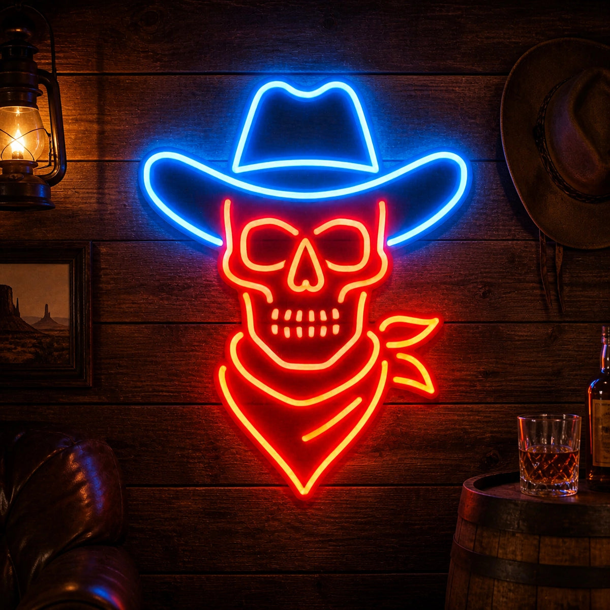 Skeleton Cowboy Hat Scarf Vintage LED Neon Sign Home Neon Signs - Shineneon