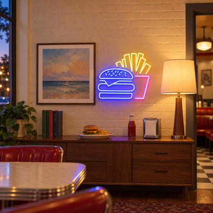 Burger and Fries LED Neon Sign Dimmable Wall Light - Shineneon