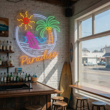 Palm Tree Sunset Wave Tropical Paradise LED Neon Sign for Bar - Shineneon