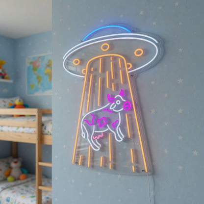 UFO Abducting Cow LED Neon Sign for Kids Room - Shineneon