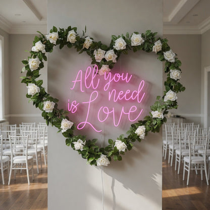 All You Need Is Love LED Neon Sign Heart Wreath Floral Design - Shineneon