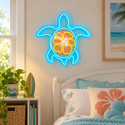 Sea Turtle with Hibiscus LED Neon Sign Wall Neon Signs - Shineneon