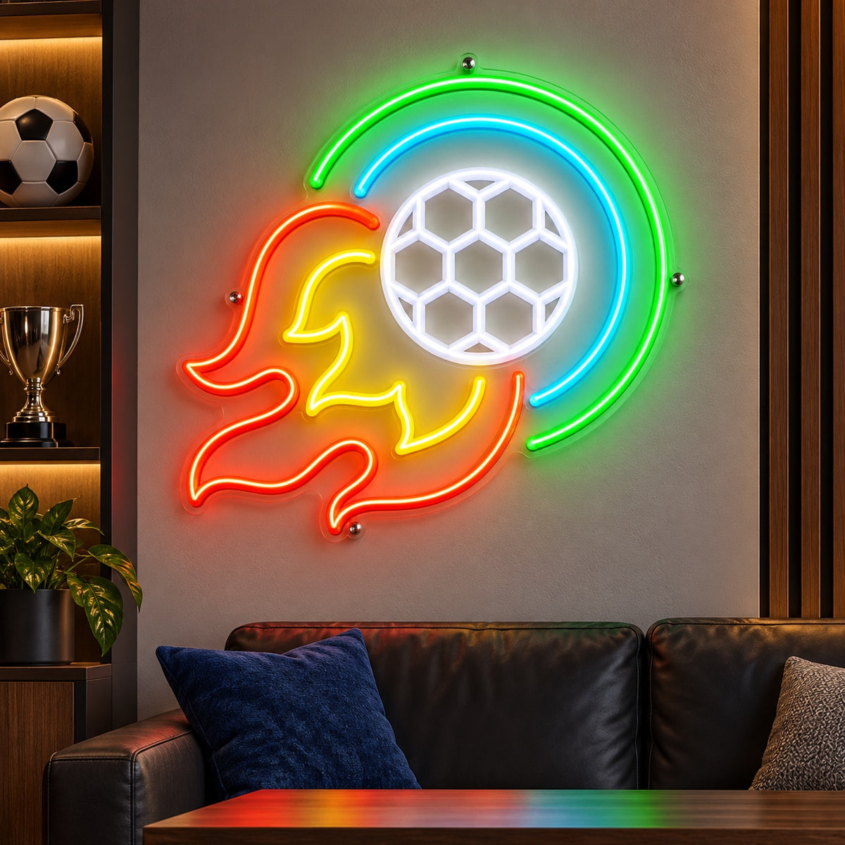 Football Ball Flying and Burn LED Neon Sign Dimmable Wall Light - Shineneon
