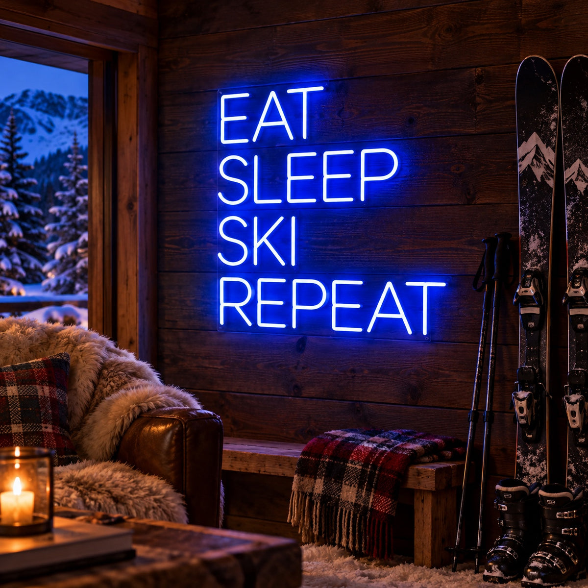 Eat Sleep Ski Repeat LED Neon Sign Dimmable Wall Light - Shineneon