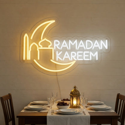 Ramadan Kareem LED Neon Sign with Crescent Moon Accent - Shineneon
