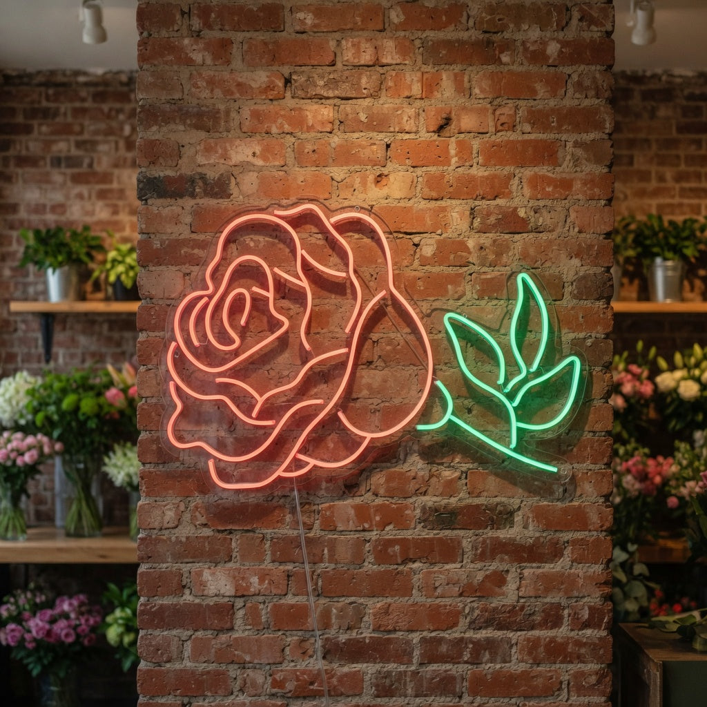 Rose LED Neon Sign Full Bloom with Leaves - Shineneon