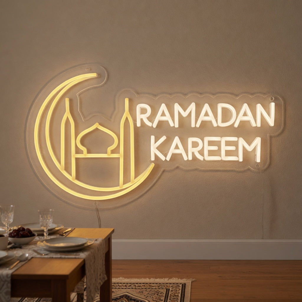 Ramadan Kareem LED Neon Sign with Mosque Lantern Icon - Shineneon