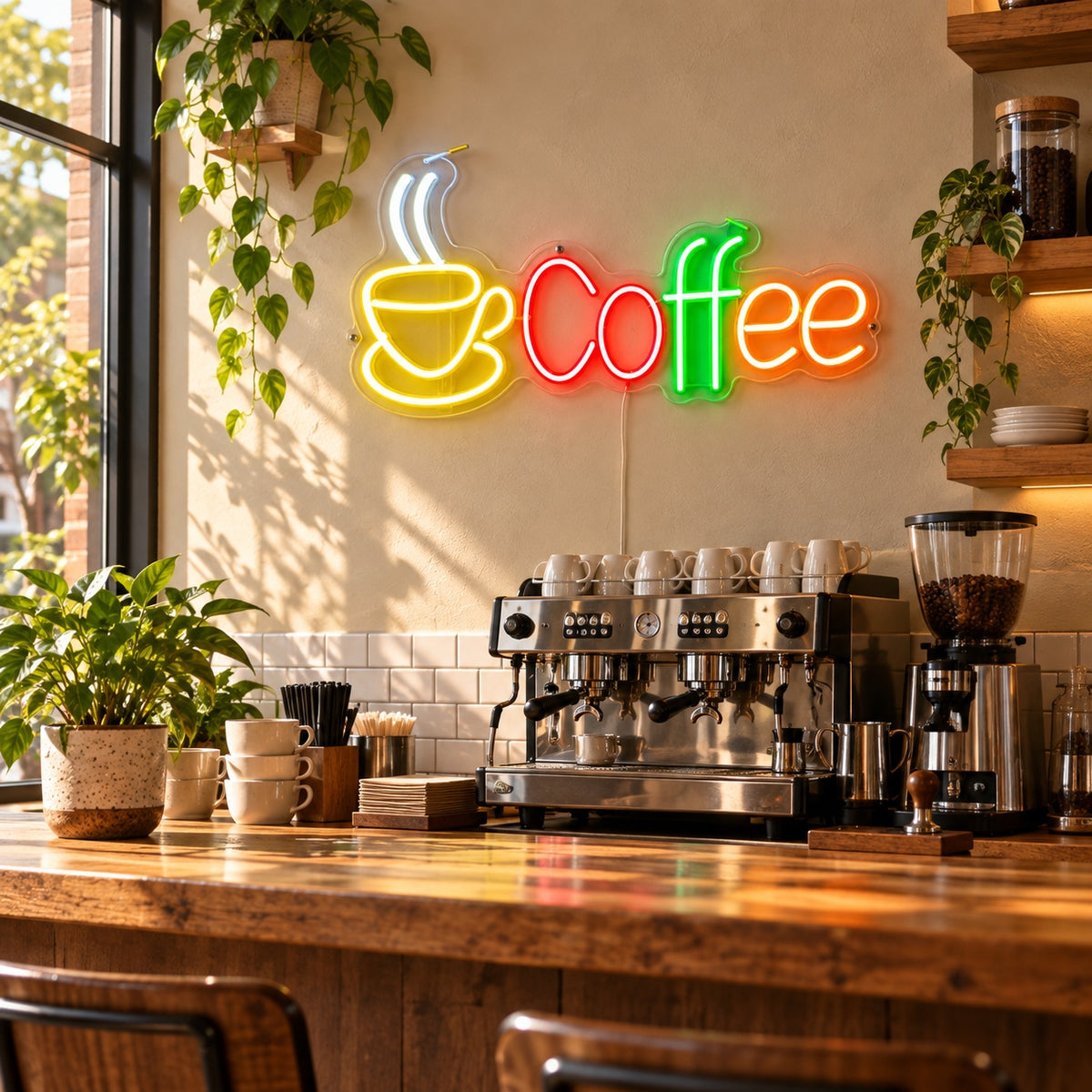 Coffee LED Neon Sign Cup with Wordmark Wall Neon Signs - Shineneon
