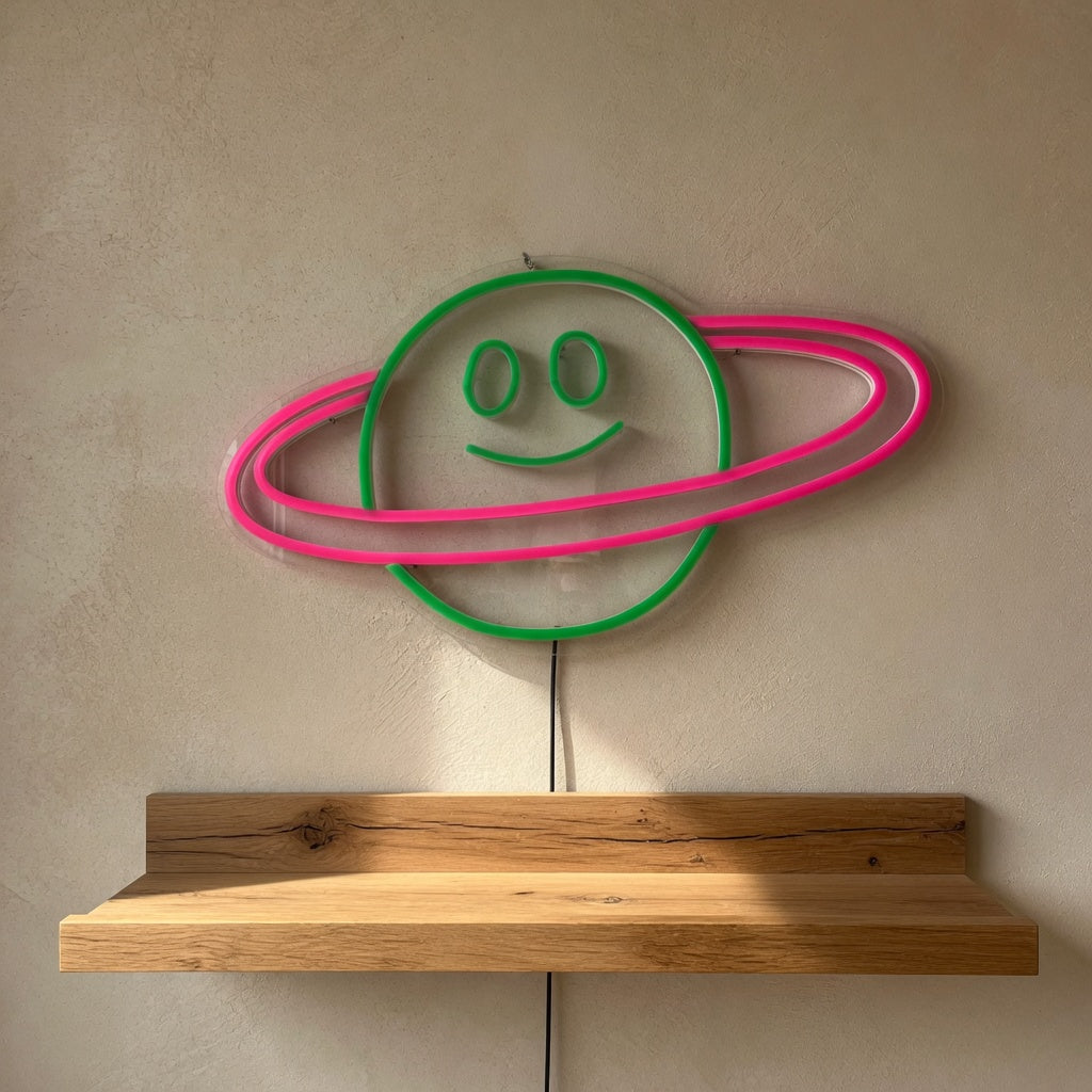 Planet Saturn Smiley Face LED Neon Sign - Shineneon