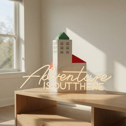 Adventure Is Out There LED Neon Sign Boxed Sunset Scene - Shineneon
