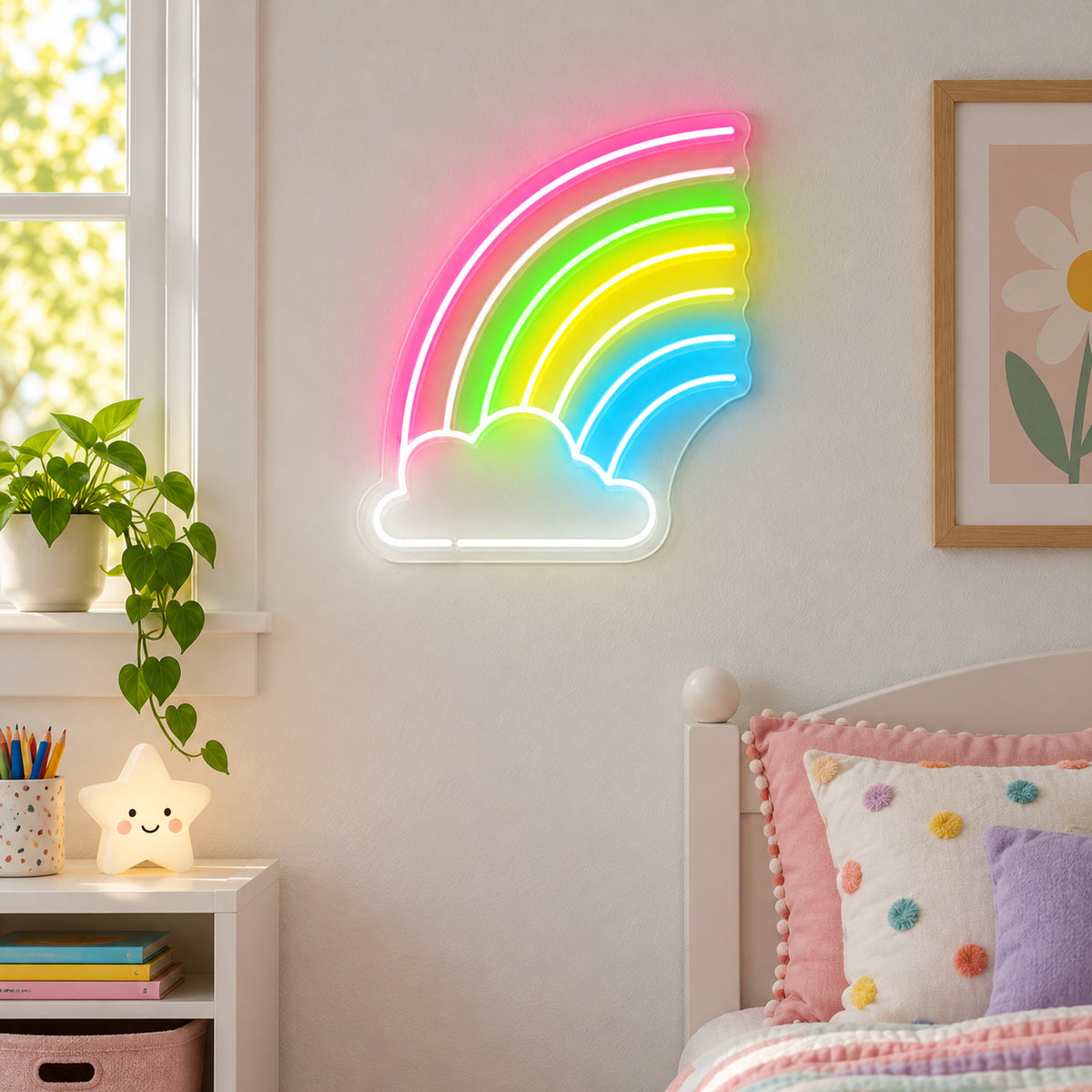 Rainbow with Cloud LED Neon Sign for Kids Room, Dimmable Wall Decor - Shineneon